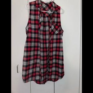 Forever 21 sleeveless red and black plaid button down shirt